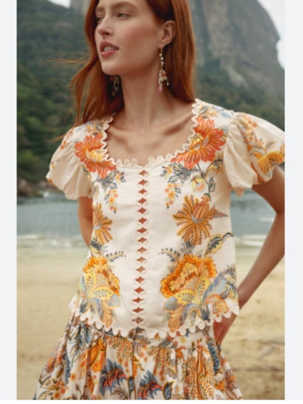Farm Rio Ligia Light Pink/Peach Short Sleeve Floral Blouse/Top/Shirt Medium NWT